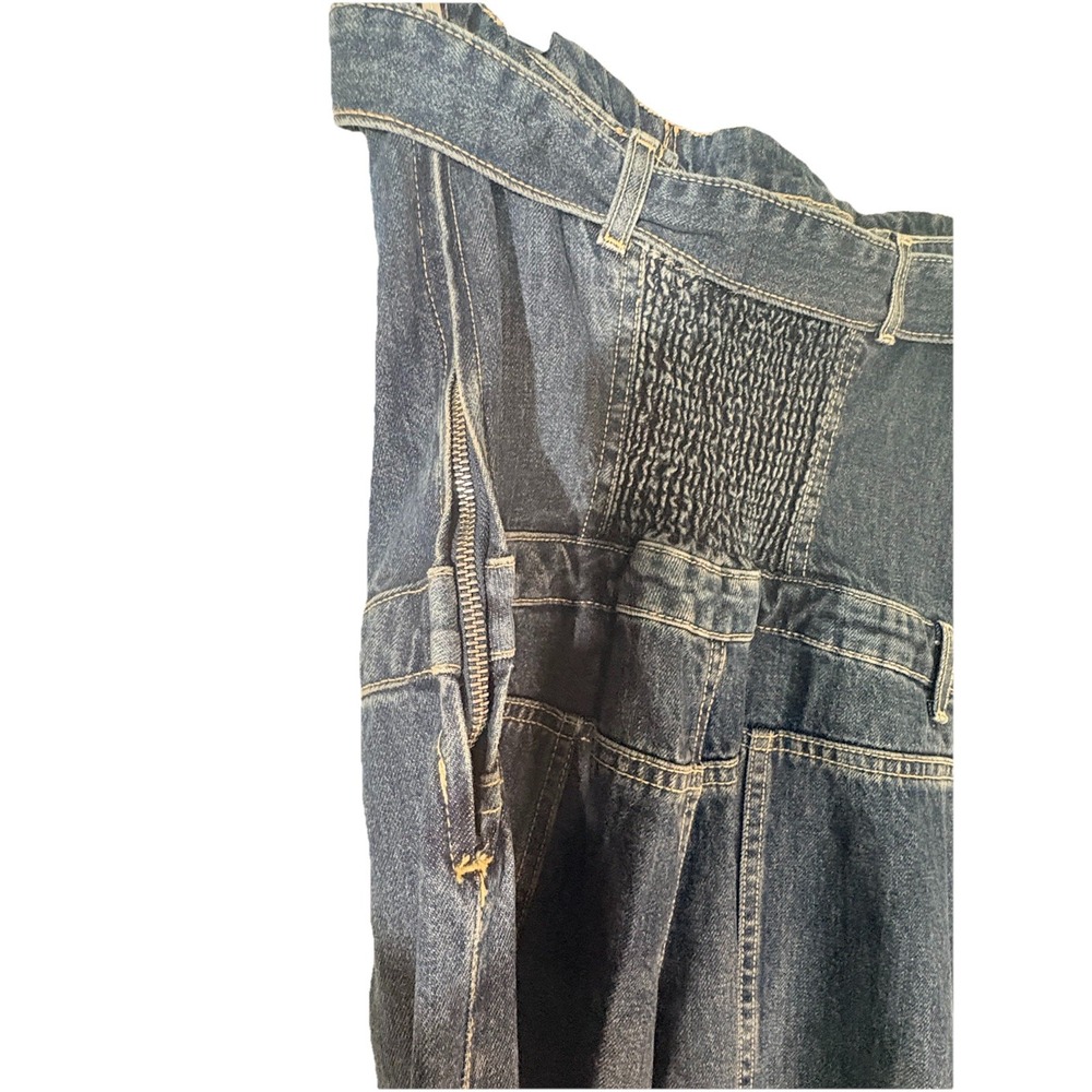 ZARA Women's L Denim Jumpsuit Wide Leg Flare Denim Strapless Buckle Detail - Picture 7 of 9